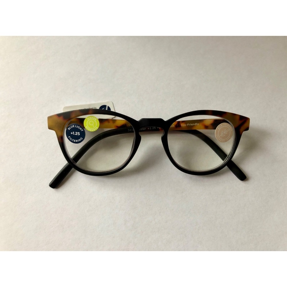 New Peepers Round Black Tokyo Tortoise Blue Light Filtering Readers +1.25
